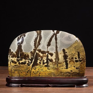 广西国画石天然奇石观赏石草花石中式 摆件客厅O电视柜工艺品tz18