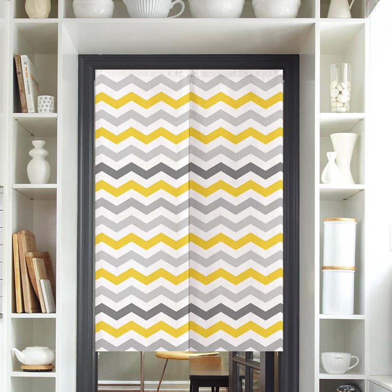 北欧简约门帘几何麋鹿布艺挂帘卧室厨房隔断帘子免打孔伸缩杆半帘