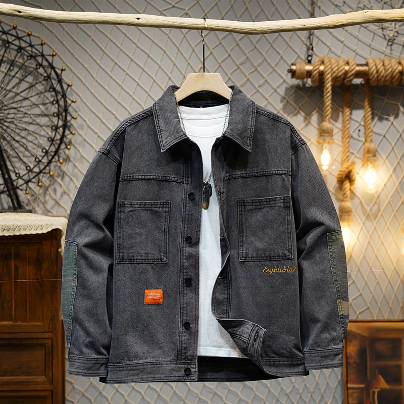 复古工装夹克秋季新款潮流春秋男士宽松牛仔大码迷彩潮牌休闲外套