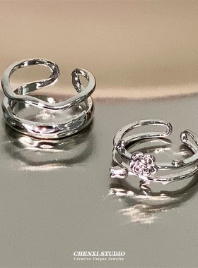 秋冬新玫瑰戒指女小众设计高级感时尚开口可调节食指戒套装指环