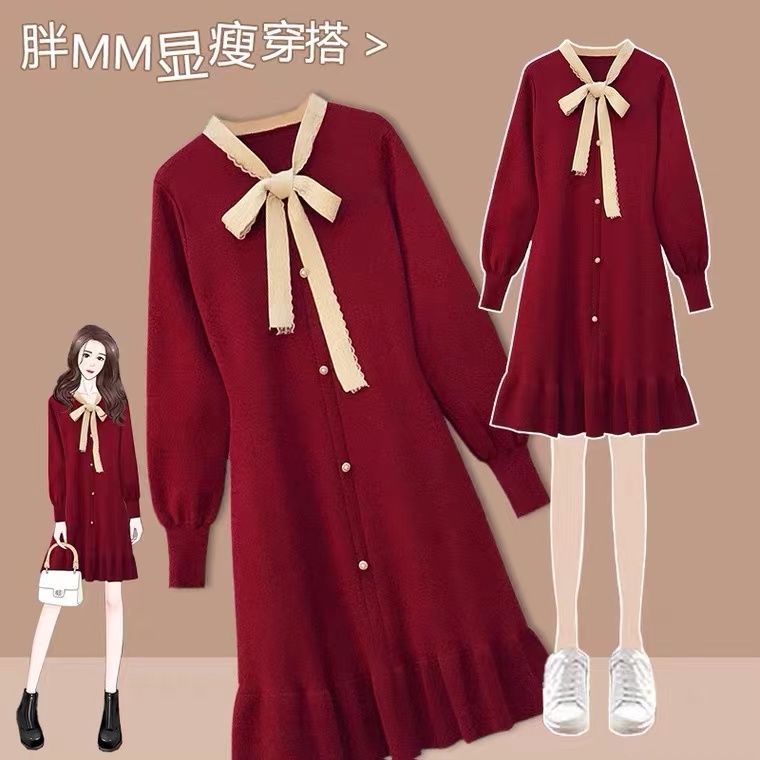 哺乳连衣裙秋冬季辣妈款外出显瘦针织毛衣打底衫产后喂奶衣服秋装