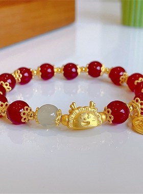 女童女娃本命年手链女孩儿童过年红色手镯小女孩精致珠子水晶手饰