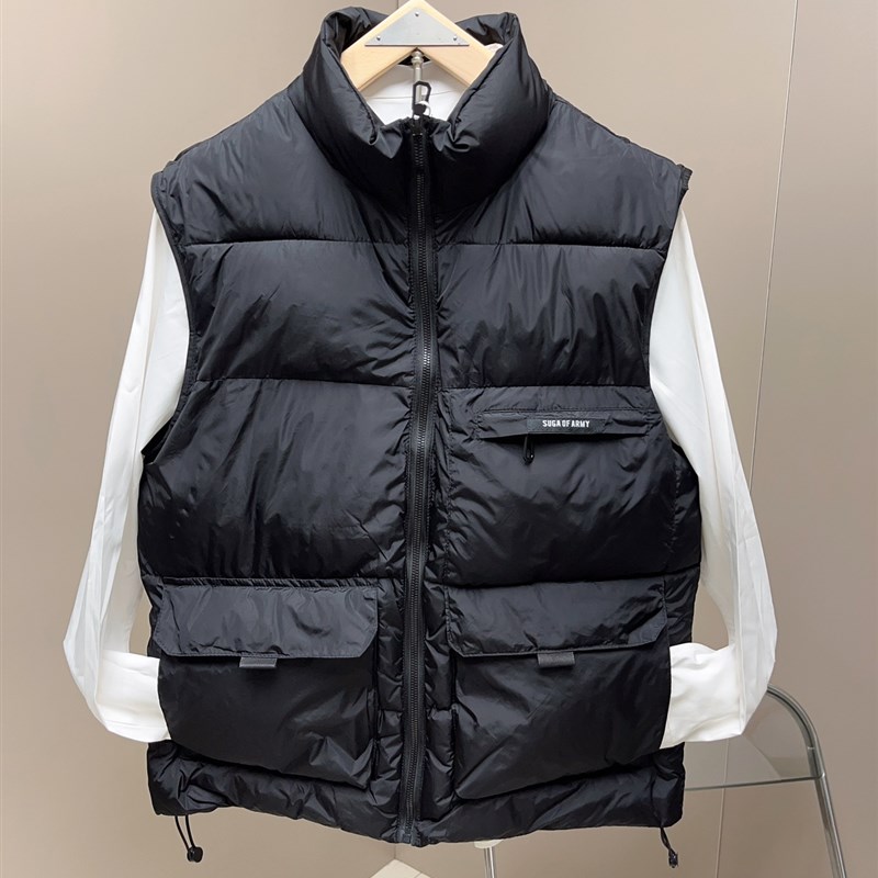 秋季新款韩版男士羽绒棉马甲立领休闲无袖防风上衣光滑面料大兜款