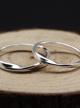 莫比乌斯环纯银999手工定制学生情侣纪念简约男女一对刻字戒指