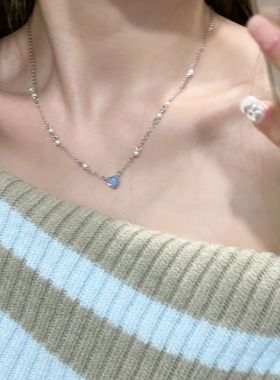 雾漫冰心~蓝色爱心珍珠项链女轻奢小众高级设计感甜美百搭锁骨链