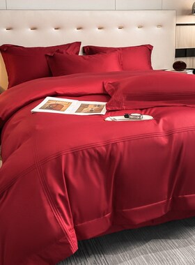 高档简约结婚四件套大p红色床单被套全棉纯棉婚庆床上用品婚房喜