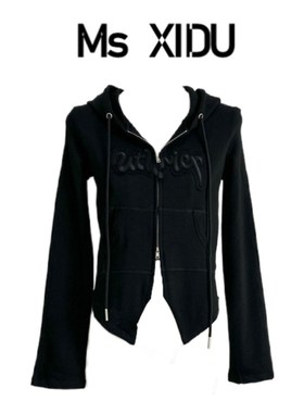 Ms XIDU 设计感剪裁薄款连x帽卫衣开衫女2024秋季新款修身小众外