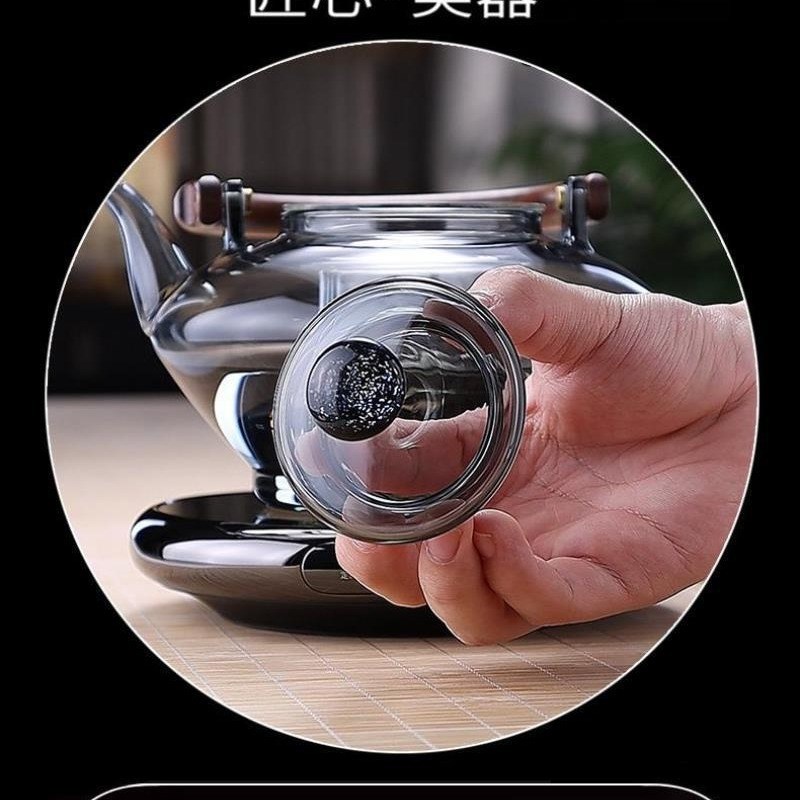 轻奢耐热加厚玻璃茶壶四代喷淋式家用提梁茶壶电陶炉蒸煮两用茶壶