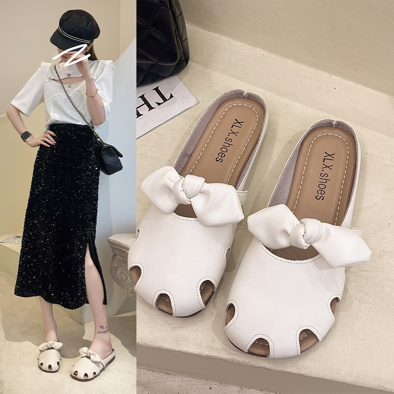 透气单鞋女夏季2023新款一脚蹬懒人鞋子真皮软底S孕妇鞋休闲凉拖