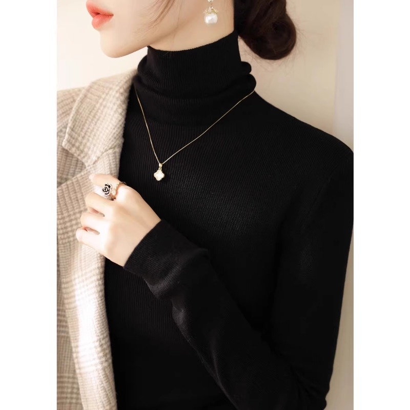 黑色高领针织衫女2024秋冬新款配大衣软糯毛衣打底衫修身内搭上衣