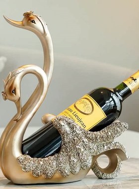 北欧轻奢天鹅红j酒架装饰品欧式创意家居玄关酒柜客厅葡萄酒架摆