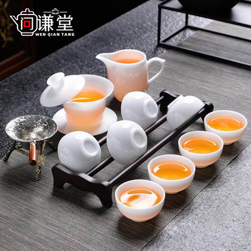 高端冰种玉白瓷功夫茶具套装家用办公室盖碗茶杯悬停德化陶瓷纯白