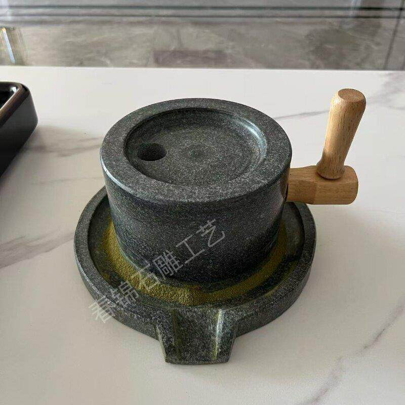 宋代点茶小石磨青石茶磨手工抹茶斗茶具家用摆件幼儿园早教小石磨