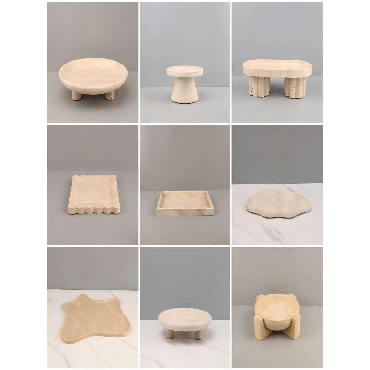 现代简约天然大理石，石灰华，水果盘，托盘，装饰品，样板房，客