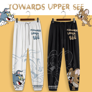 薄款 男士 长裤 运动裤 大码 猫和老鼠休闲裤 子束脚哈伦裤 裤 九分裤 夏季