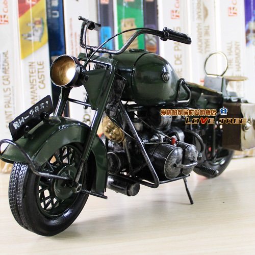 复古摩托车1:6汽车模型金属工艺品铁皮摆件摄影装饰品男生礼物品