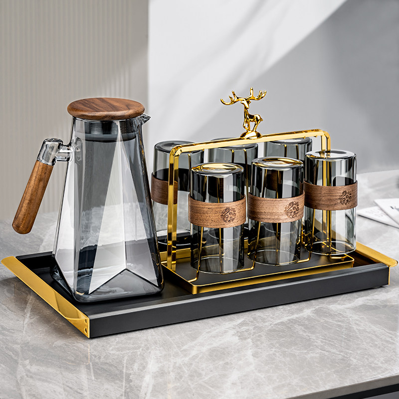 耐高温玻璃杯套装家用高颜值泡绿茶杯冷水壶轻奢客厅待客喝水杯子