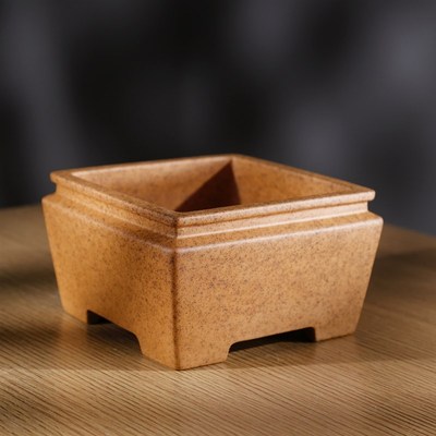 新款宜兴名家唯珍精品中小号束口蒲包口原矿段泥柴烧四方盆景花盆