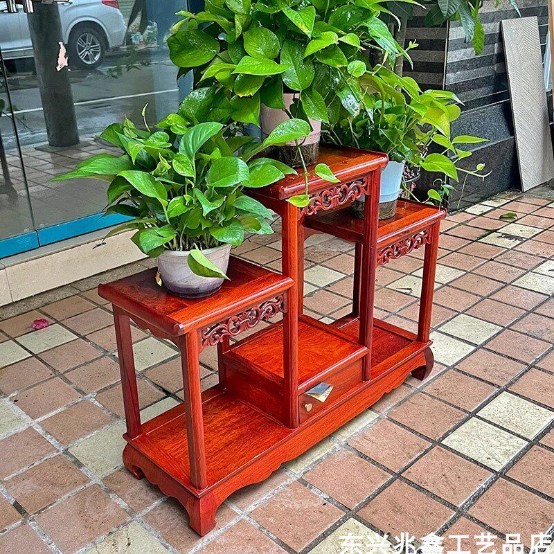 红木花架客厅落地式置物架子阳台室内多层实木质新中式仿古花几
