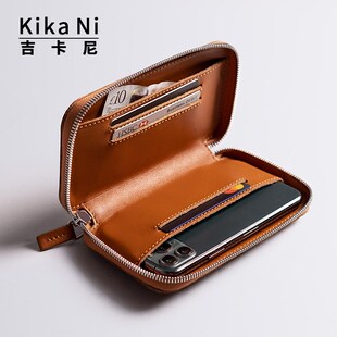 吉卡尼植鞣皮拉链手拿钱包真皮手机包牛皮小包卡包手包男手抓包