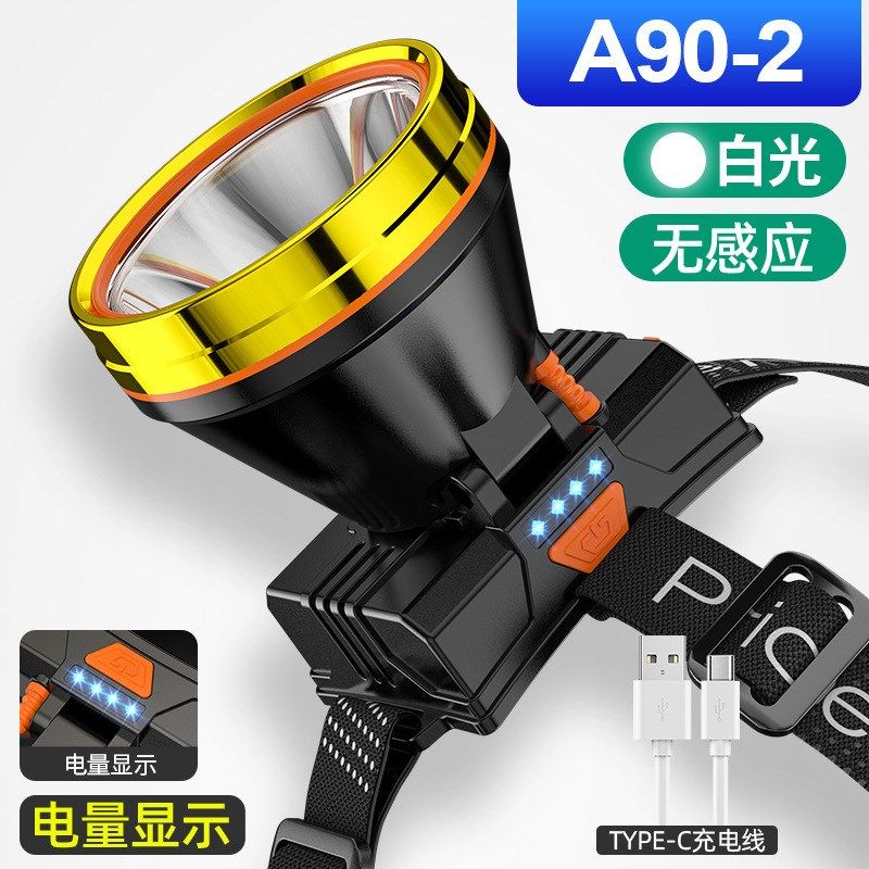 爆款长续航强光头灯LED头戴式充电夜钓矿灯户外露营探照电筒