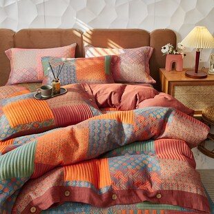 复古风全棉色织双层纱三层纱单件被套纯棉加厚被罩床盖款床上用品