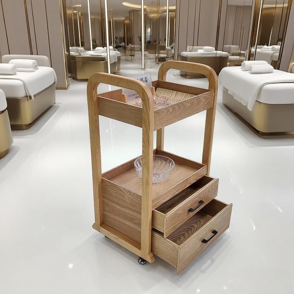 高档美容车小推车实木美甲美发纹绣皮肤管理工具车三层移动置物架