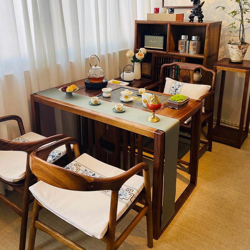 乌金木阳台茶桌茶台办公室新中式实木茶桌家用小户型茶台干泡一体