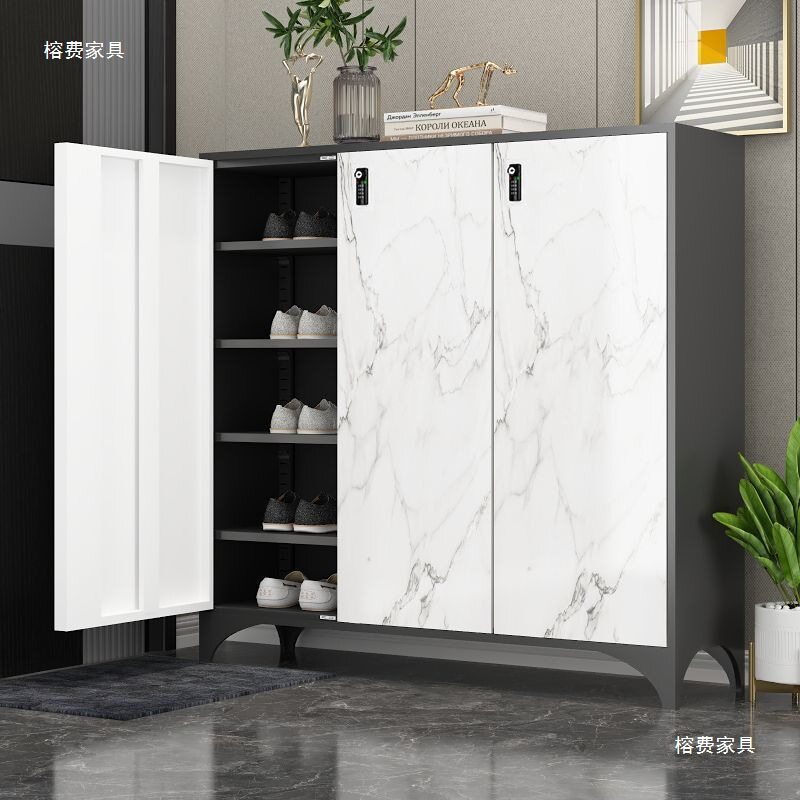 带锁钢制鞋柜简约家用门口轻奢阳台防尘储物柜玄关大容量入户收纳