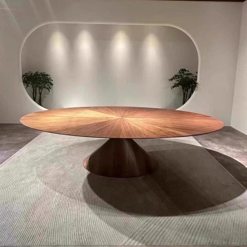 意式极简实木餐桌家用现代简约轻奢椭圆形饭桌胡桃色木质长方形桌
