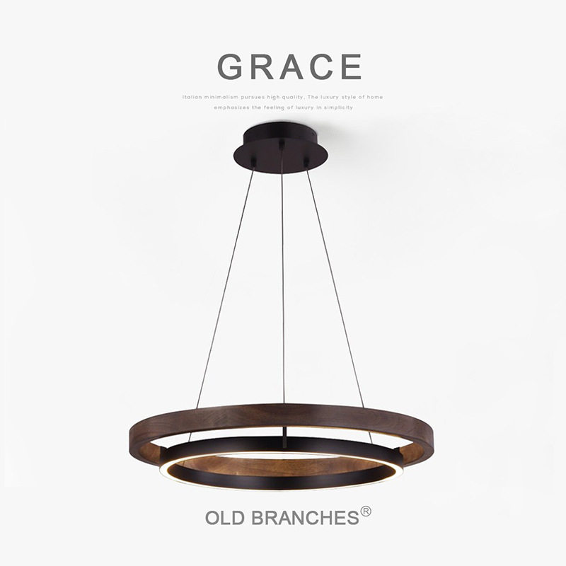 老树枝GRACE北欧中古风吊灯新中式木纹色客厅卧室书房餐厅圆环灯