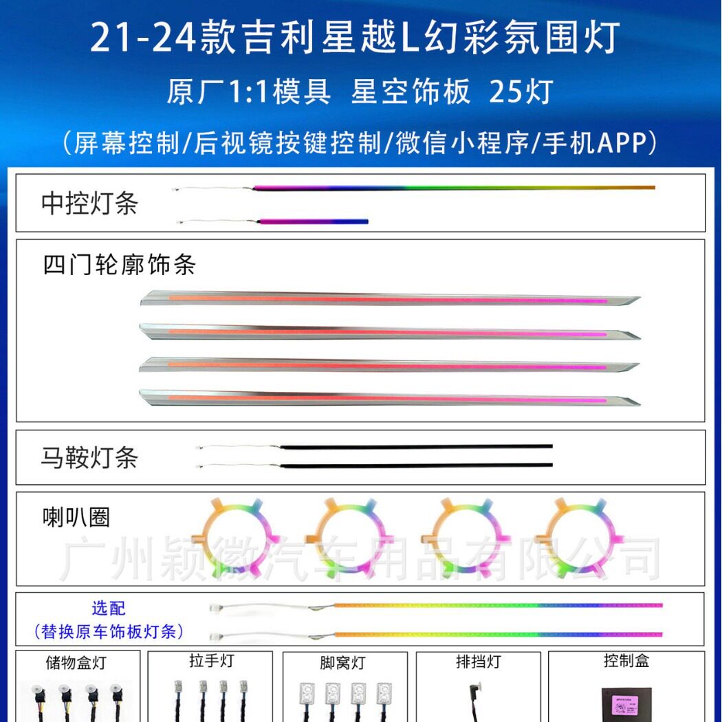 适用于吉利星越L专用车载内饰气氛围灯64色动态光影幻彩流光模具