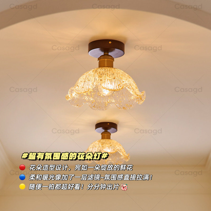 法式中古风创意花朵过道灯中式复古走廊玄关厨卫阳台吸顶灯CASAGD