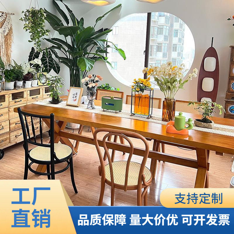 北欧白蜡木长方形餐桌椅组合