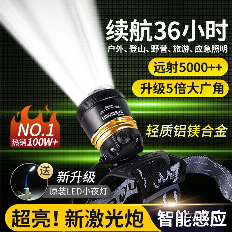 硕森新款超亮充电式头戴手电筒夜钓钓鱼野外强光头灯户外批发