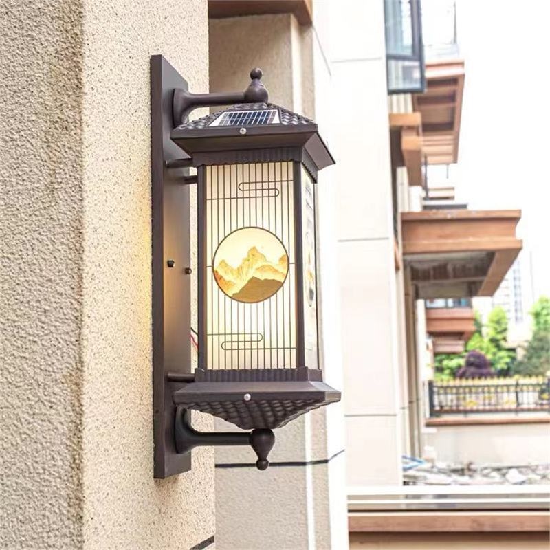 太阳能户外壁灯防水室外庭院灯现代中式别墅露台LED大门柱子灯