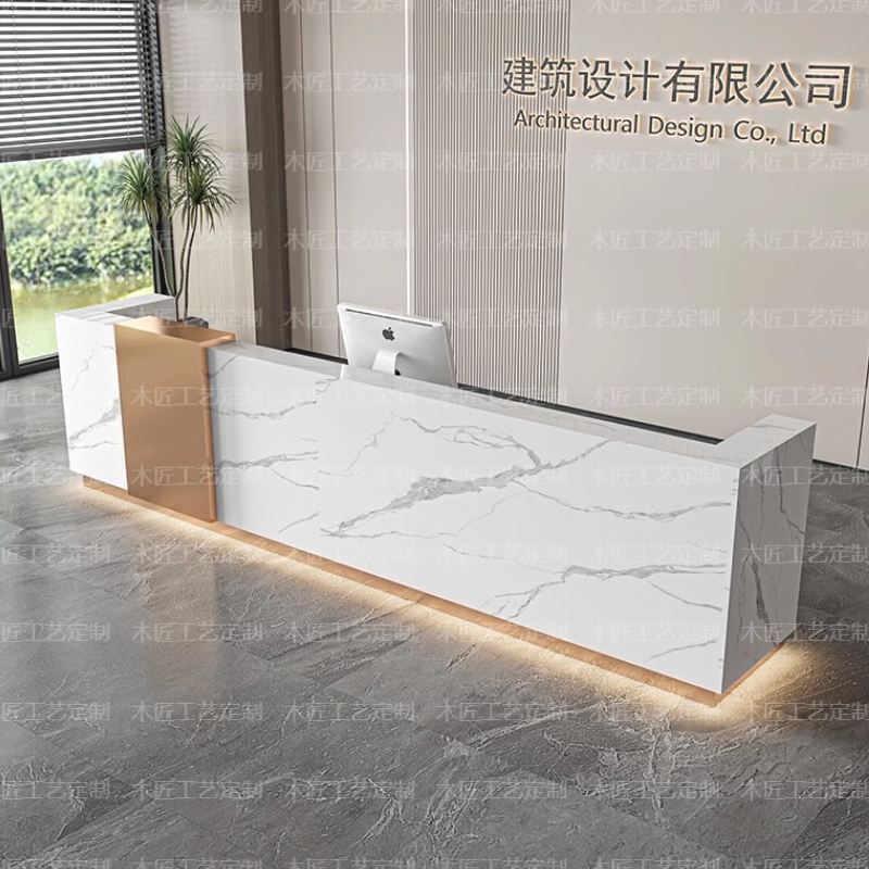 大理石岩板公司酒店会所前台待台医院银台锈钢烤漆吧台