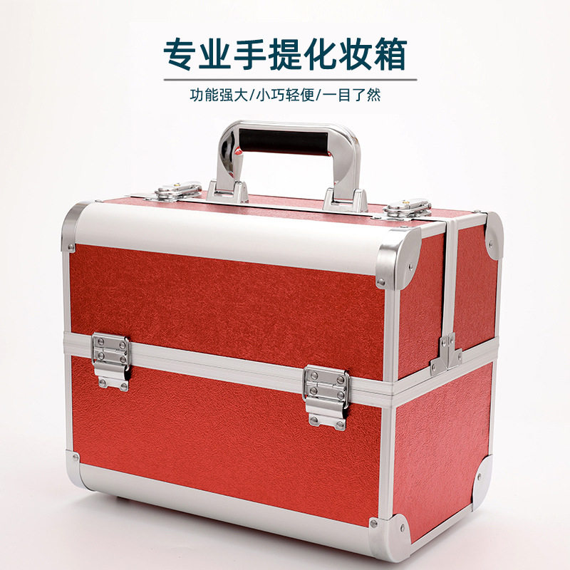 跟妆师美甲彩妆工具箱跨境多层纹绣铝合金便携手提化妆箱便携式