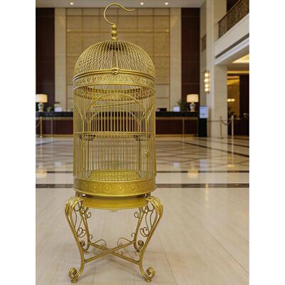 金色铁艺鸟笼带底座欧式鹦鹉鸟笼八哥鹦鹉鸟笼户外大鸟笼装饰摆件