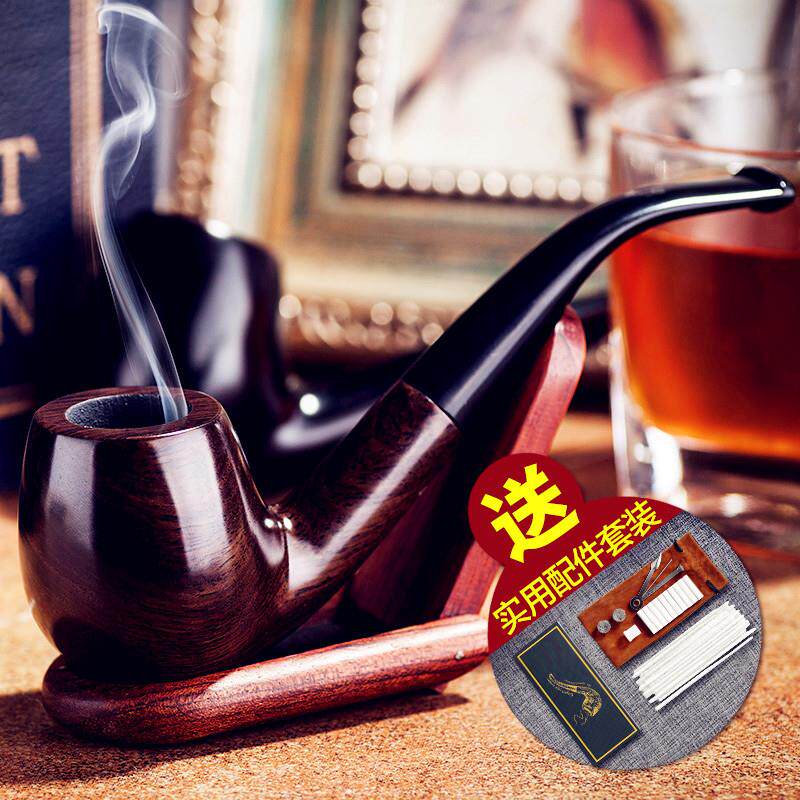 老式传统实木烟斗楠木烟锅旱烟杆过滤嘴烟草烟叶专用送爸爸送长辈