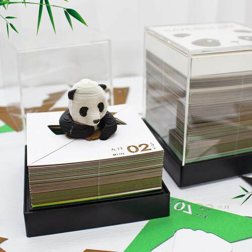 大熊猫纸雕文创日历2026年英文3d立体便签创意手撕台历定制礼物