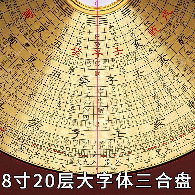 八寸罗国源精品罗盘高精度专业纯黄铜面8寸三元三合综合罗盘罗经