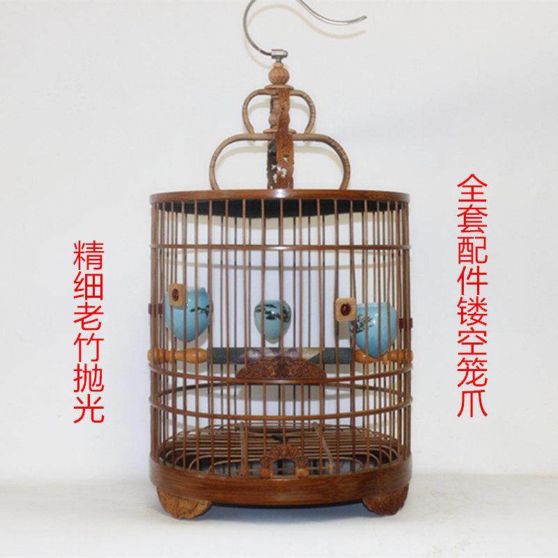 老竹料雕刻雕花大号竹制鸟笼画眉八哥鹩哥鸟笼包邮紫竹大鼓底带皮