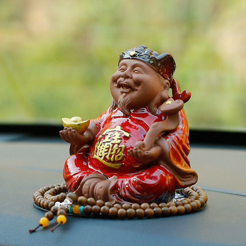 汽车车载摆件创意彩砂陶招财进宝财神爷男士个性中控台装饰保平安