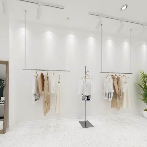 服装店展示架不锈钢吊架悬挂升降调节挂衣杆女装店橱窗钢丝吊挂架