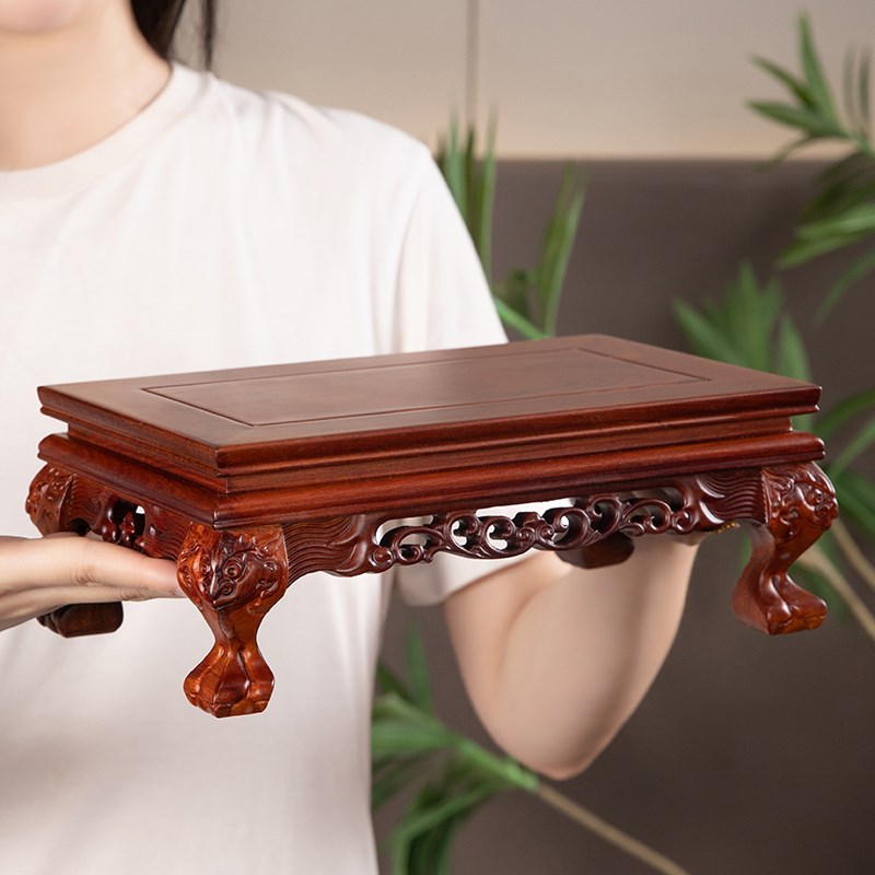 实木长正方形奇石头工艺品佛像香炉摆件花瓶盆景红木雕刻底座托架