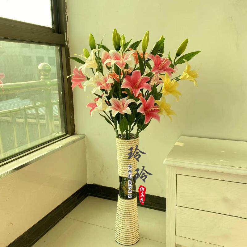 仿真百合花手感pu材质客厅落地假花绢花落地插花室内装饰塑料花艺