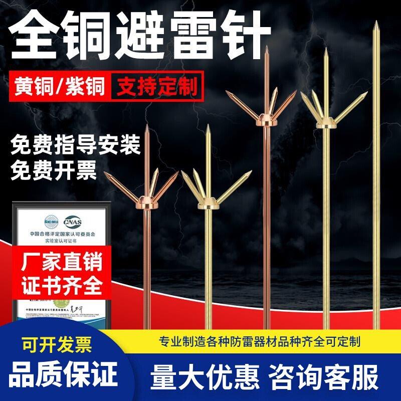 全铜避雷针工业外贸纯铜接闪器接地网烟囱铁塔船用黄铜紫铜避雷针