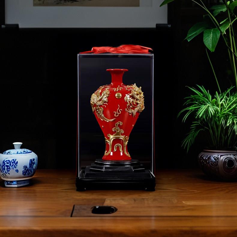 漆线雕红色龙凤花瓶陶瓷新中式新房客厅摆件婚房装装饰品结婚礼物
