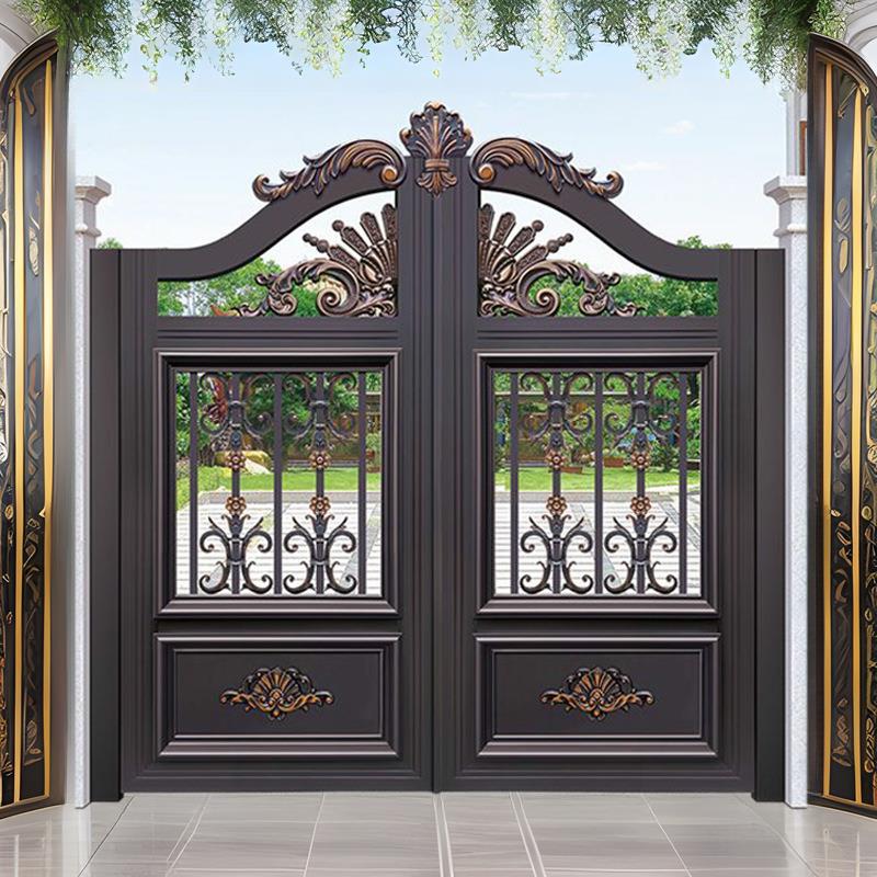 中式铝艺大门电动移门铝艺门铝合金庭院门别墅门花园双开对开小门